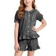 thumbnail image 5 of Amidoa Girls 2 Piece Outfits Summer Clothes Ruffle Sleeve Short Sleeve Cute T-Shirt and Shorts With Pockets Casual Kids Clothing Sets Black Size 5T, 5 of 8