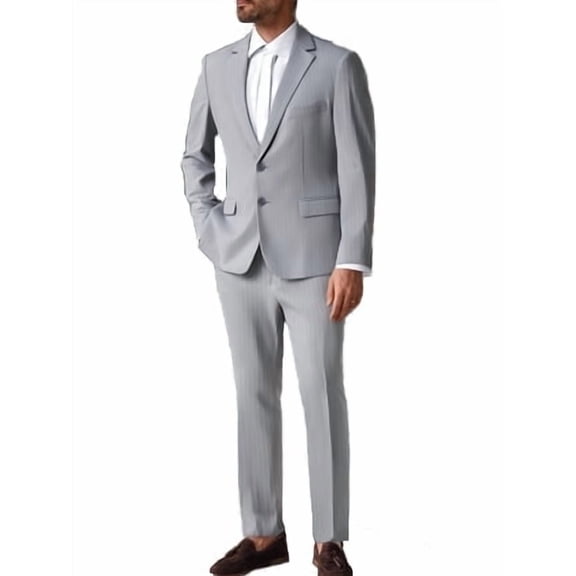 i·FineLong Men's Light Gray Pinstripe Two - Piece Suit, Suitable for Business and Other Formal Occasions