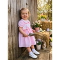 thumbnail image 3 of Toddler Little Baby Girl Easter Outfit Bunny Embroidery Smocked Dress Short Sleeve Doll Collar Bow Plaid Easter Dress Cute Summer Clothes, 3 of 10