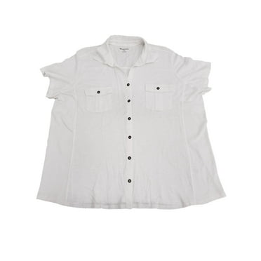 Womens Plus Size Bright White Button Front Casual Short Sleeve Tee Shirt Top 3X