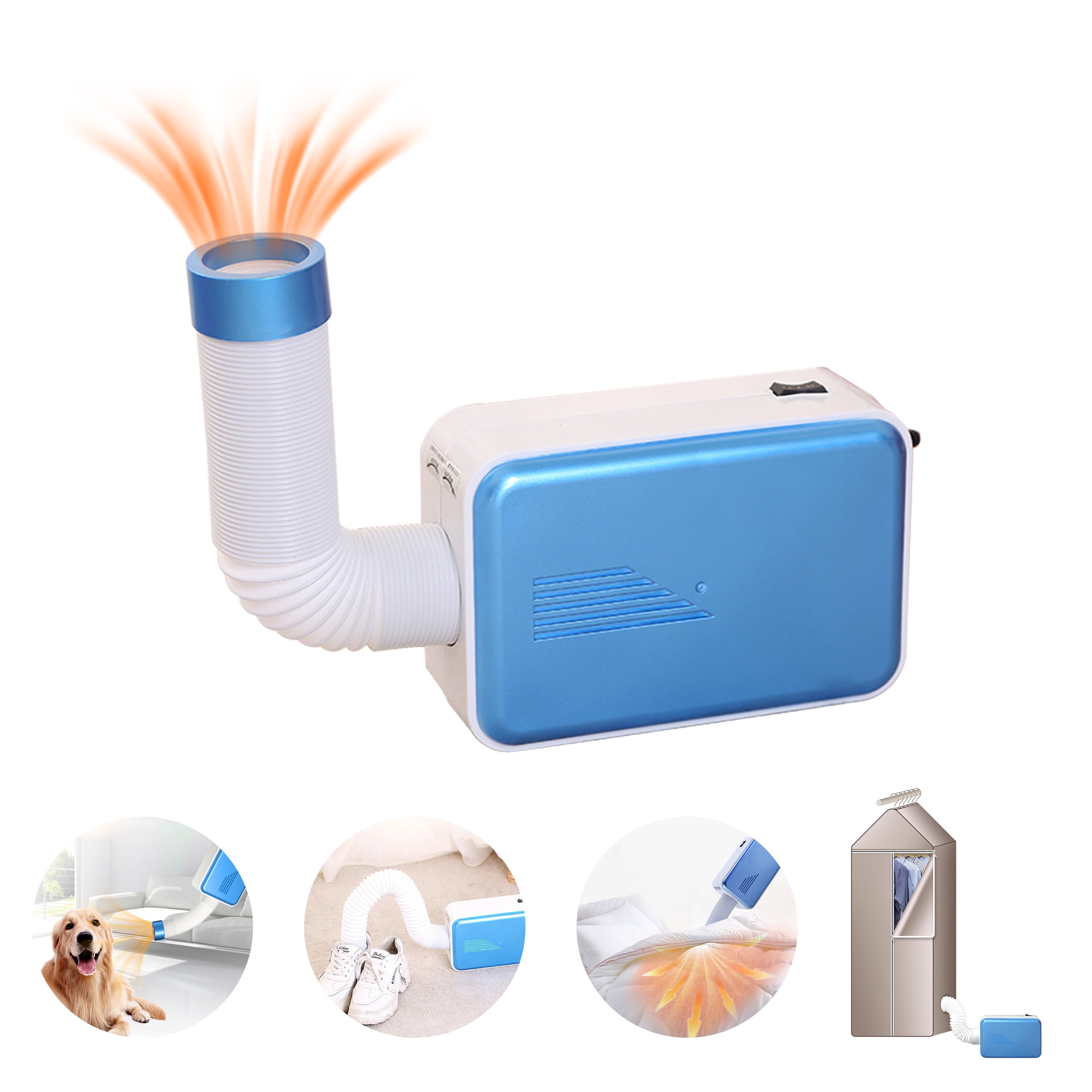 WZCPCV Portable Dryer for Apartments, 800W Portable Clothes and Shoe Dryer, Electric Pet Hair Dryer, Multifunctional Clothes Dryer with Dry Clothes Cover,Adjustable Dual Mode Home Dryer, Blue