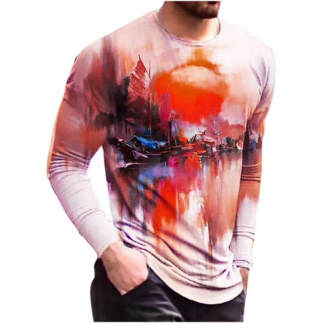 Camisas Para Hombre Camisas de Manga Larga Cuello Redondo Estampado Color Moda Casual Top Odeerbi ODB177073