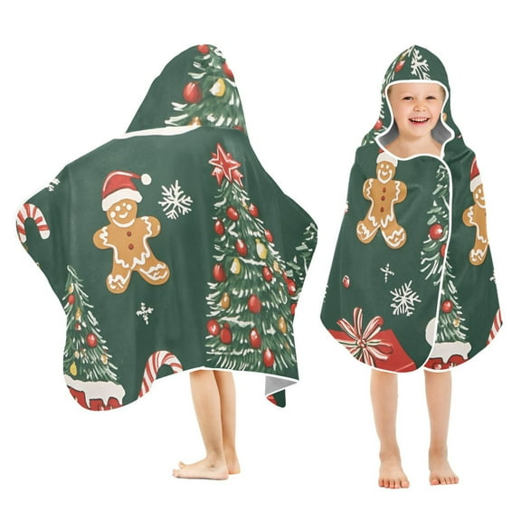 Yayeee Kids Hooded Towels Toddler Soft Absorbent Beach Bathing Wrap 50" x 23.5", Yellow Christmas Gingerbread
