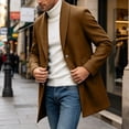 thumbnail image 6 of Yertdoel Pea Coats for Men Solid Lapel Wool Blend Trench Coat Button Front Mid Length Fashion Warm Outerwear with Pockets, M-3XL, 6 of 9