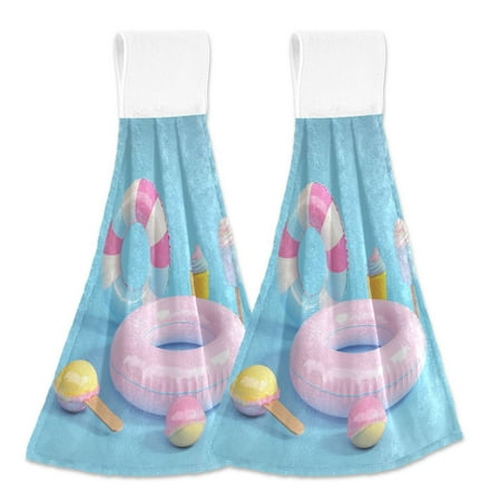 

2pcs Kitchen Hanging Towels Bathroom Hanging Towels Velcro Soft Hand Towel Absorbent Tie Towels for Kitchen Toilet Tea Bar Washcloth Decor 3d Summer Elements