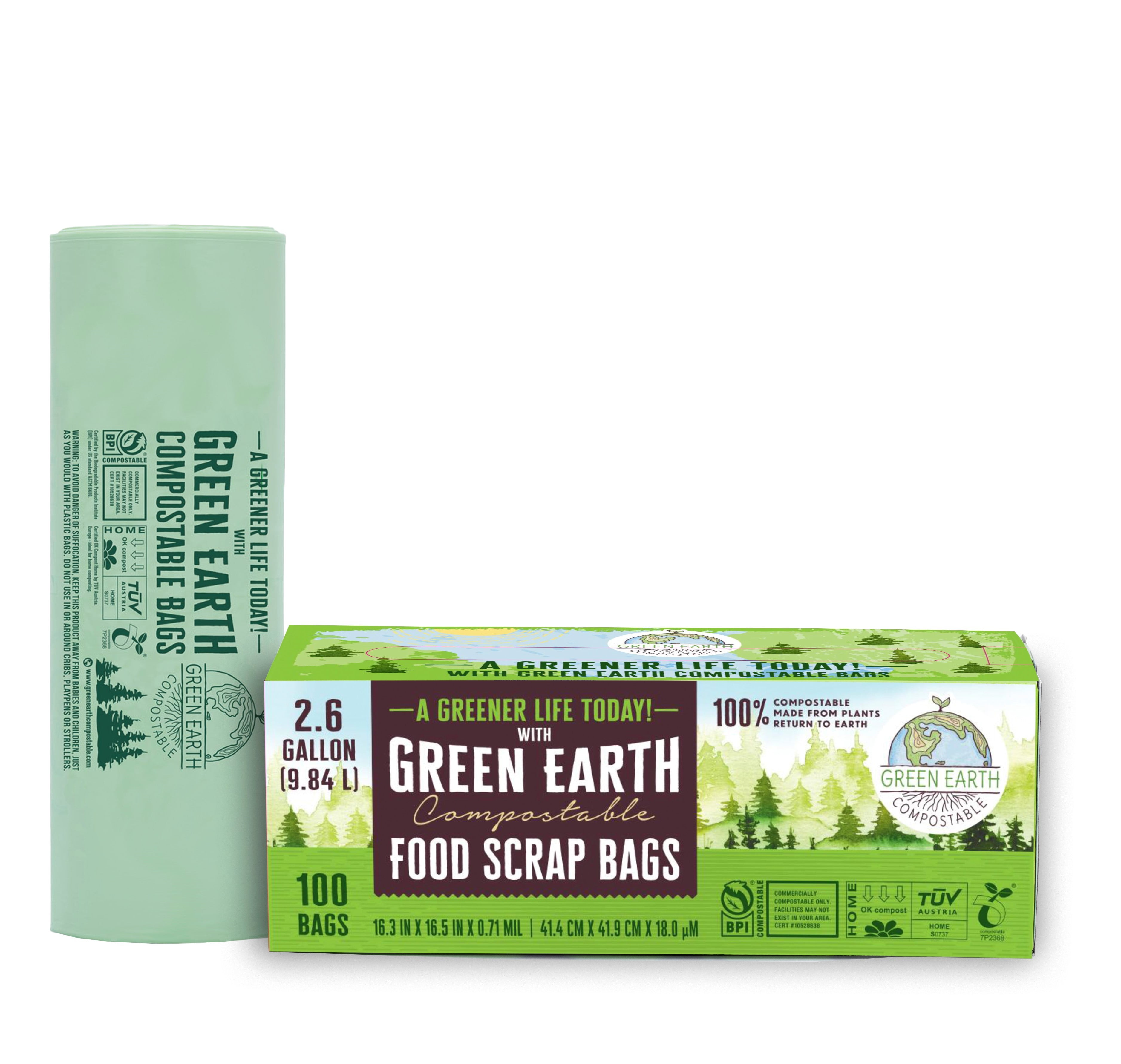 Green Earth Compostable Biodegradable Food Scraps Waste Kitchen Trash