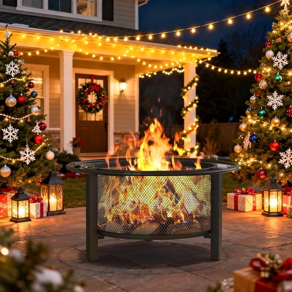 2-in-1 32 Inch Fire Pit with Cooking Grill