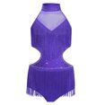 thumbnail image 3 of Jhaoyu Robe de Danse Latine pour Filles avec Strass, Franges, Justaucorps Sans Dos, Violet 8, 3 of 7