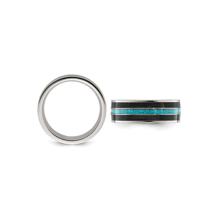 Titanium Turquoise and Black Star Sandstone Inlay 8mm Band Titanium Turquoise and Black Star Sandstone Inlay 8mm Band