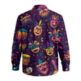 thumbnail image 4 of Fgvctg Mardi Gras Shirts for Men Carnival Party Long Sleeve V Neck Button Down Blouses Dressy Mask Print Shirt Plus Size Collared Business Casual Tops Light Purple XL, 4 of 6
