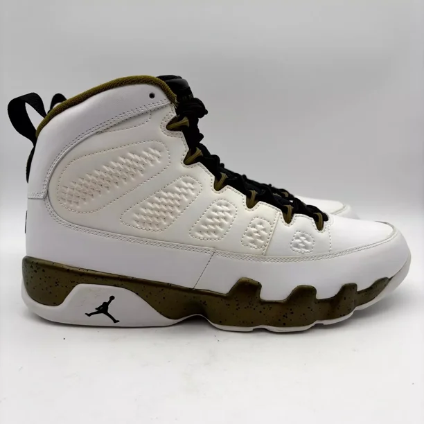 Ni - ke Air Jordan 9 Retro White Gold Statue Leather Shoes Size 11 Men's 302370-109