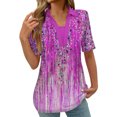 thumbnail image 1 of Tops Cortos para las Mujeres Blusas Impresas Manga Corta Turndown Collar Camiseta, Tops de Blusa para las Mujeres Casual, 1 of 5