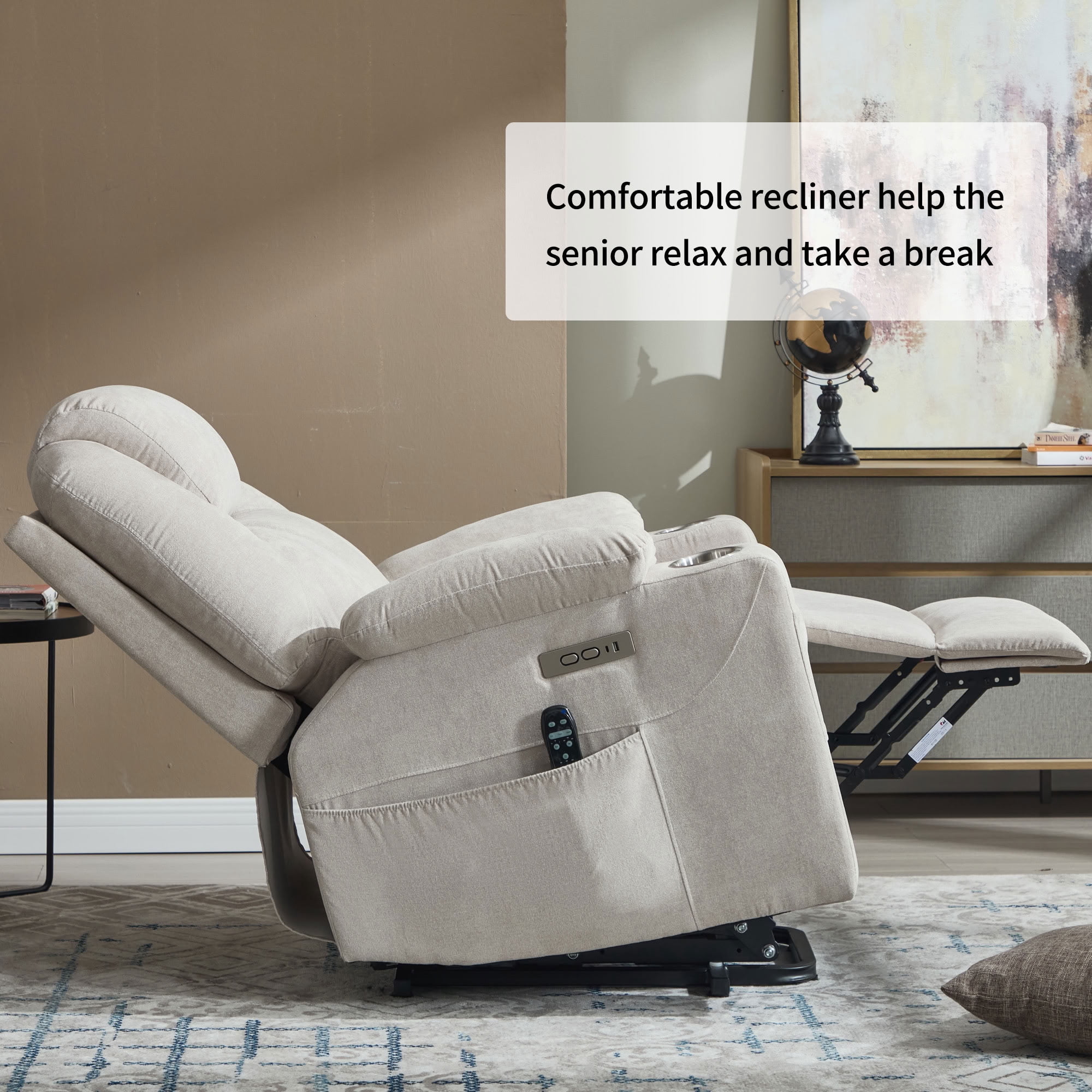 MAYEERTY Power Lift Recliner Chair for Elderly, Chenille Single Motor Electric Recliner with 8-Point Vibration Massage & Lumbar Heat, for Living Room Bedroom