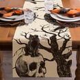 thumbnail image 5 of Camino de Mesa de Halloween Calavera Gato Negro Cuervos, Silueta Ramas de Árbol Araña Decoración de Mesa de Comedor de Cocina, 5 of 5