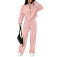 thumbnail image 2 of Women'S 2 Piece Outfits Sweatsuit Zip Up Long Sleeve Sweatshirt with Wide Leg Sweatpants Pink XXL, 2 of 8