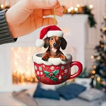 Dachshund Christmas Ornament 2025, Playful and Sleepy Puppy, Christmas Puppy in Mugs Christmas Decorations, Acrylic 2 Side Printed Christmas Decor, Personalized Christmas Ornaments for Dog Lovers
