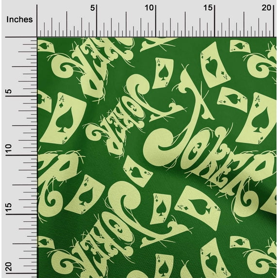 oneOone Cotton Poplin Green Fabric Joker & Poker Text Craft Projects Decor Fabric Printed By The Yard 56 Inch Wide