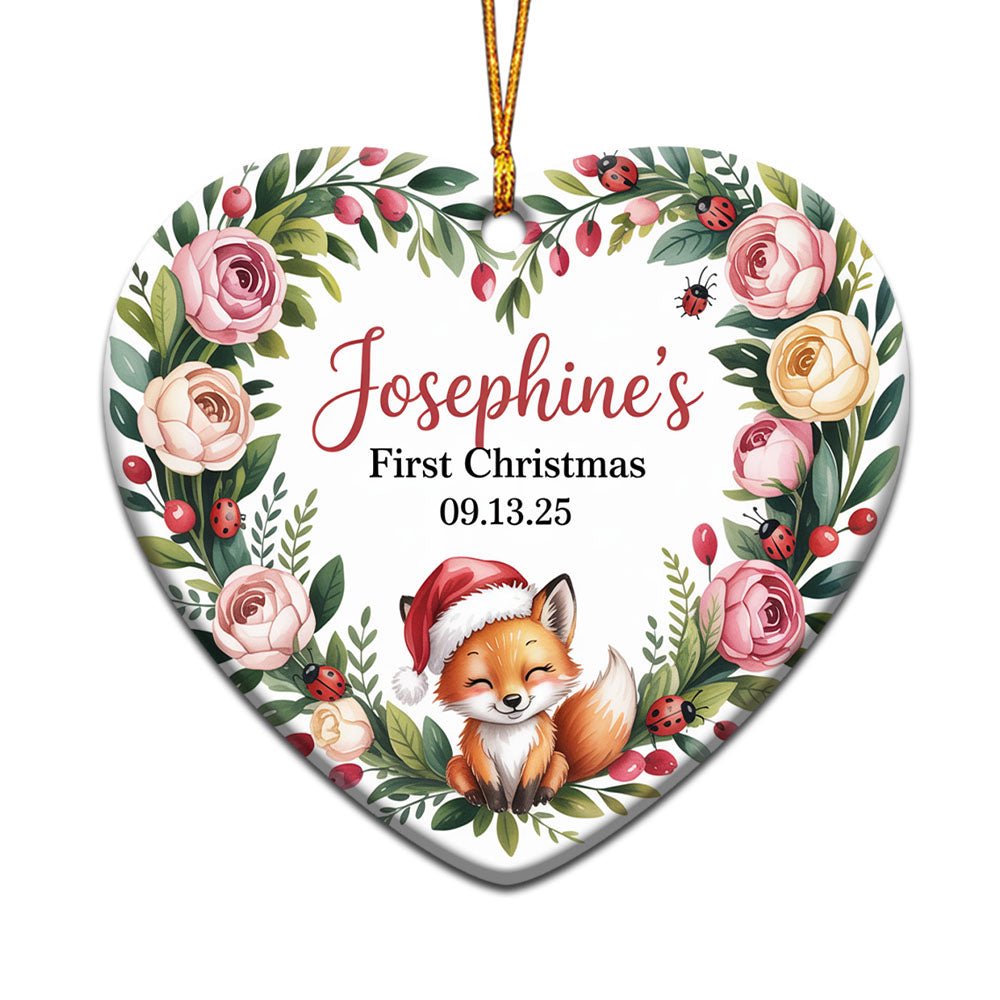 Fox Baby's First Christmas Ornaments Gifts for Grandparents Dad Mom Kid Boy Girl, Baby's First Christmas 2025 Ornament, Custom Name Text Birthday Baby Christmas Ornament