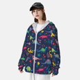 thumbnail image 4 of Picia Dinosaur Flowers Women's Men's UPF 50+ Sun Protection Hoodie Shirt Long Sleeve SPF Fishing Outdoor UV Hiking Lightweight Shirts-X-Large, 4 of 9