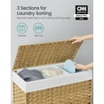 thumbnail image 3 of Laundry Hamper with Lid, 42.3 Gallons (160 L), Rolling Laundry Basket with Wheels, 3-Section Synthetic Rattan, Removable Liner, Bedroom, 27.6 x 14.2 x 26 Inches, Natural, 3 of 9
