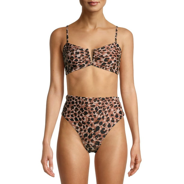 Time and Tru Women's and Women's Plus Size Leopard Print V-Wire Swimsuit Top