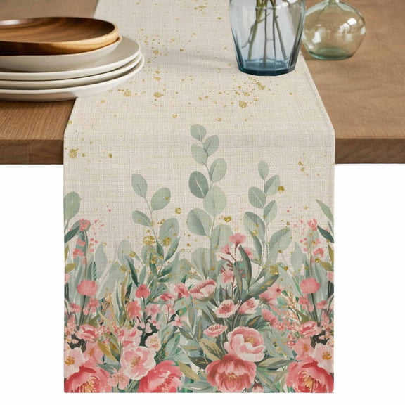 Table Runner 70 Inches Long for Kitchen Dining, Floral Leaves Dresser Scarf Farmhouse, Dining Table Decorations for Wedding/Parties, Summer Botanical Weeping Watercolor Vintage 13 x 70 In