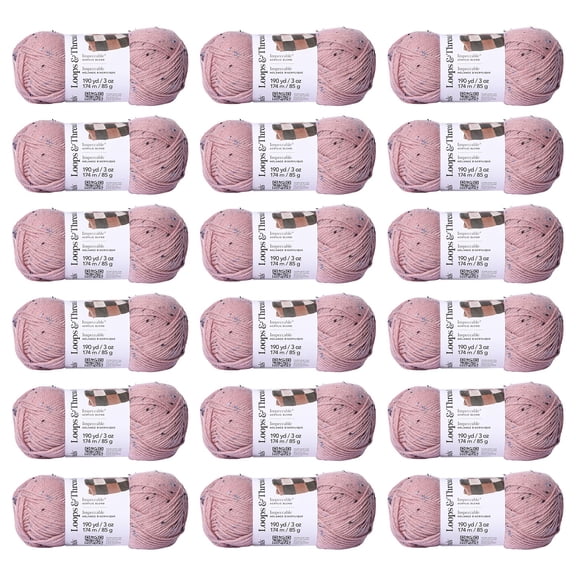 Loops & Threads Soft Rose Impeccable Tweed Yarn - Medium Weight Yarn for Knitting, Crochet, Weaving, Arts & Crafts, 18 Pack