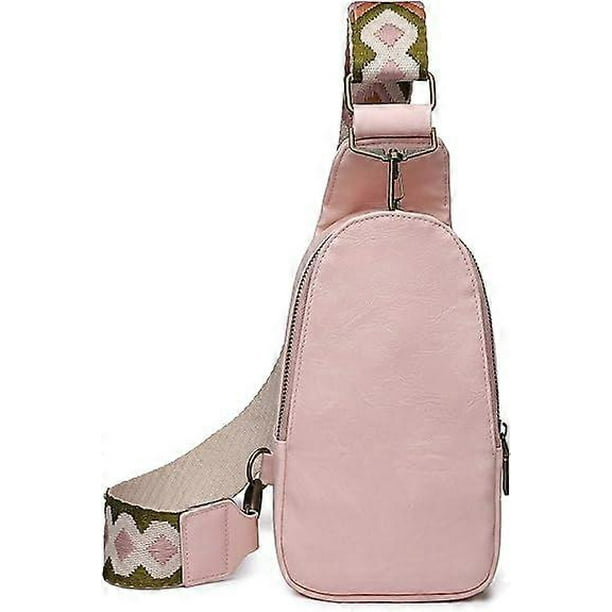 Women Chest Bag Sling Bag Small Crossbody Daypack Guitar Strap Purse PU Leather Satchel Shoulder Bag for Travel