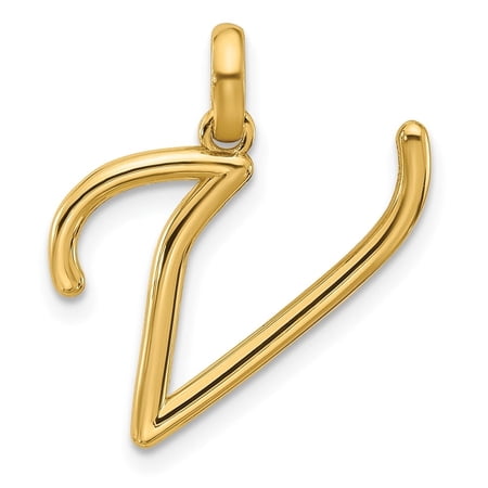 Diamond2Deal 14K Yellow Gold Fancy Letter V Pendant for Women (L- 0.48 inch)