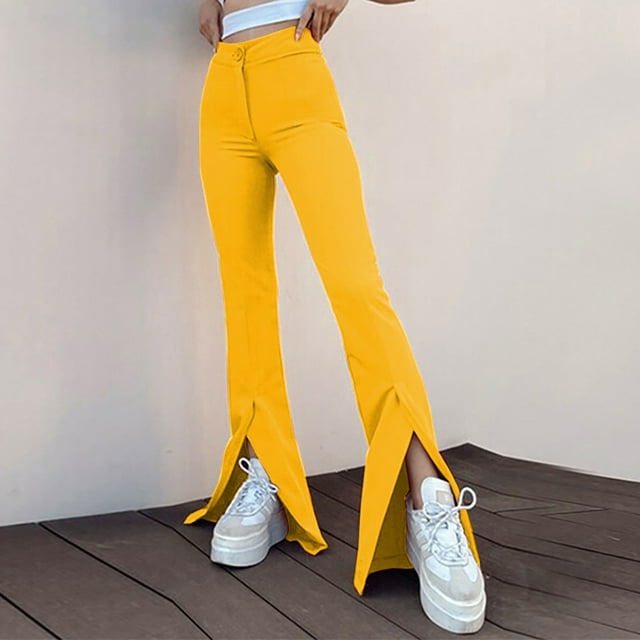 RKSTN Womns Pants Fashion Summer Solid Casual Button Zipper Elastic Waist Long Flared Pants Lightweight Soft Workout Pants