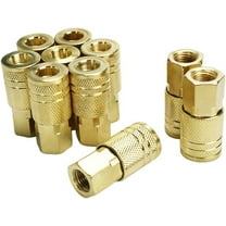 10 Pack Female Air Coupler, 1/4-Inch NPT Thread Quick Coect Air Tool Fittings, Industrial M Style Coupler with Brass Finish for Quickly and Safely Discoect Air Hose