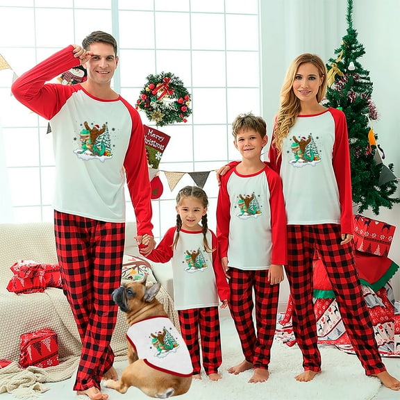 Bigfoot Family Matching Christmas Pajamas with Red Plaid Pants and Festive Holiday Design, Sizes NB to 6XL with Pet Outfit