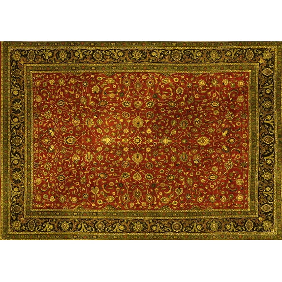 Ahgly Company Machine Washable Indoor Rectangle Persian Yellow Traditional Area Rugs, 2' x 4'