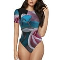 thumbnail image 1 of Bingfone Blue Lipped Pit Viper And Three Pink Roses Pattern Women's Round Neck Bodysuit, Tight Snap Button Short Sleeve Bodysuit, Suitable for Party, Sports, Daily Wear-XX-Large, 1 of 7