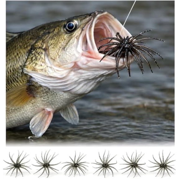 BARMOTU 6Pcs Sea Urchin Bait, Realistic Fuzzy Dice Fishing Lure for Bass & Perch, Floating TPR Swimbait with Reflective Stars, 6 Colors Artificial Worm Bait for Saltwater & Freshwater