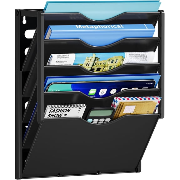 Wall File Organizer 5-Tier – Plastic Hanging Holder for Mail & Magazines, Black