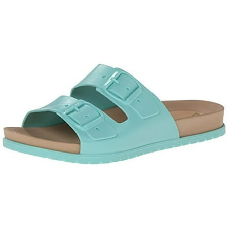 BC Footwear Womens Dim The Lights Jelly Faux Buckle Slide Sandals