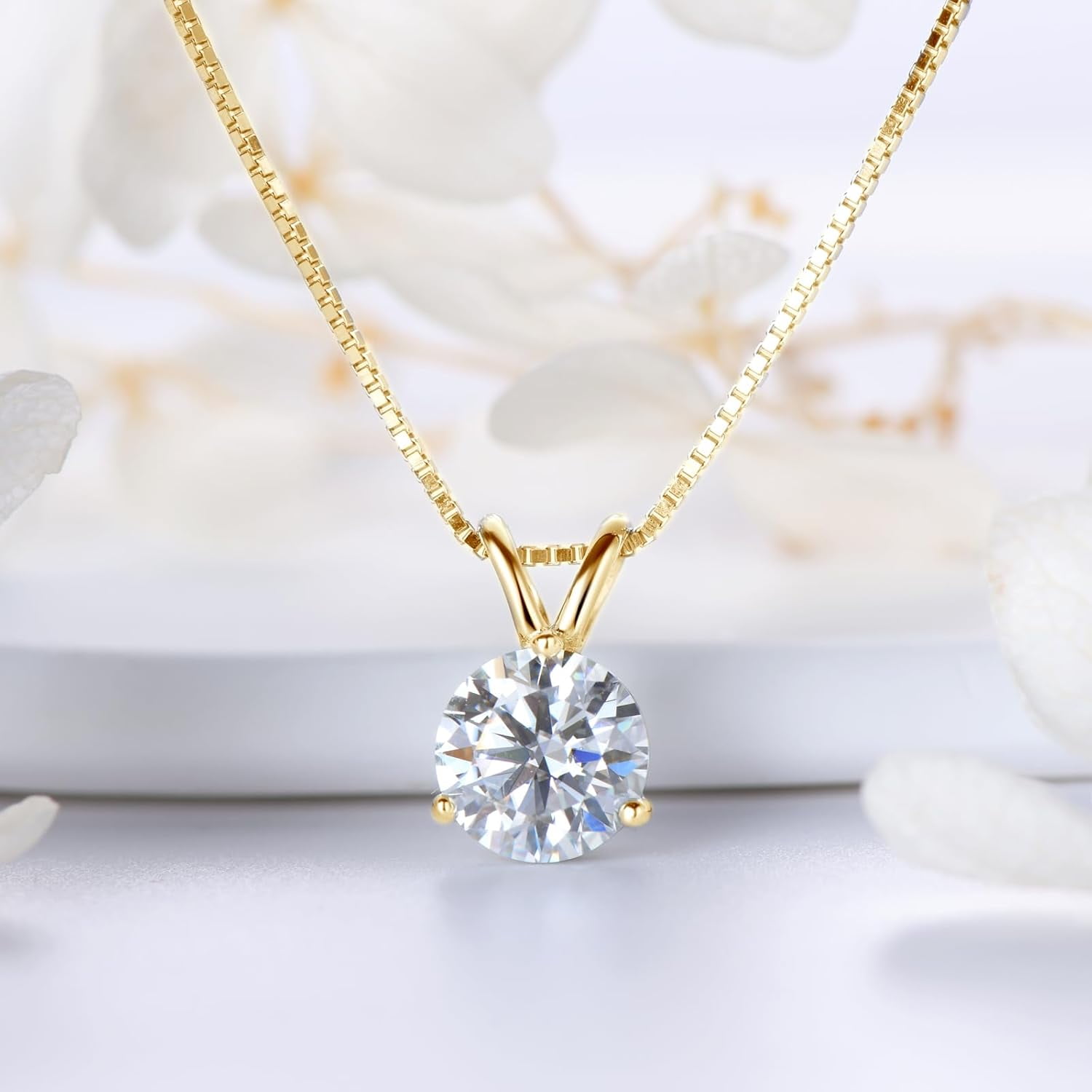 Leander 1-3 CT Moissanite Necklace for Women, Solitaire Lab Imitation Diamond Pendant, 18K White Gold Plated D Color Round Cut 925 Sterling Silver Necklace, GRA Certified, 18+2 inch Box Chain