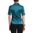 thumbnail image 3 of Unique Bargains Women's Work Business Casual Summer Short Sleeve Satin Button Down Shirts, 3 of 6