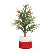 Holiday Time Faux Evergreen with Cable Knit Pot Tabletop Christmas Decoration