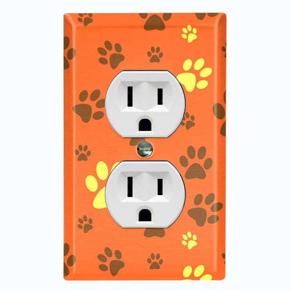 Metal Light Switch Plate Cover Puppy Dog Paw Prints Orange Yellow DOG045