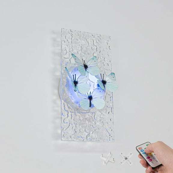 Kiven Battery Operated Wall Sconces with Remote Control, Acrylic Wireless Wall Sconces Indoor,1 Set Dimmable Wall Light for Hallway Bedroom Home Decor,3D Butterfly Wall Decor(No.3)