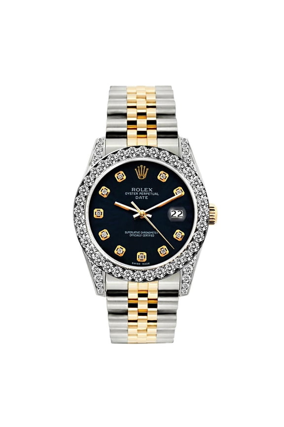 Pre-Owned Rolex Datejust 26MM 6917 Black Diamond Dial Diamond Bezel Two Tone Yellow Gold Jubilee Bracelet 1.2ct