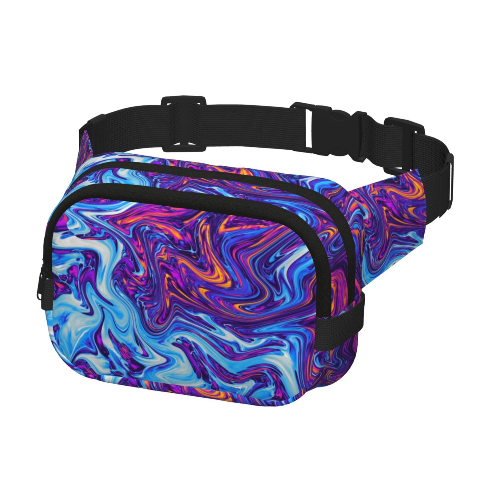 Picia Swirl Print Blue Purple Print Square Double-Layer Waist Bag Mini Adjustable Waist Belt Bag Exercise Running Travel Hiking