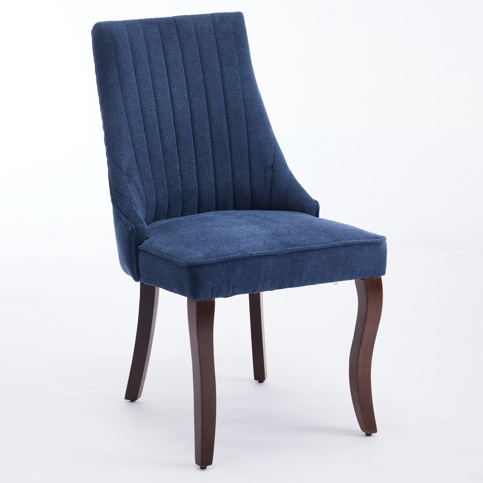 Aukfa Modern Linen Dining Chairs Set of 2, Upholstered Kitchen Side Chair Accent Chair w/ Curved Solid Wood Legs,Blue