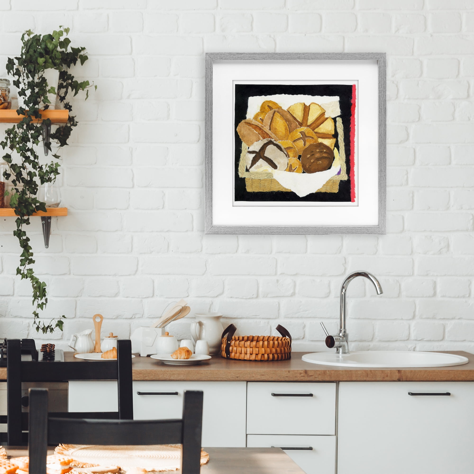 Stupell Industries Bread Box and Stripe Gray Framed Print Under Glass, design by Nancy Overton