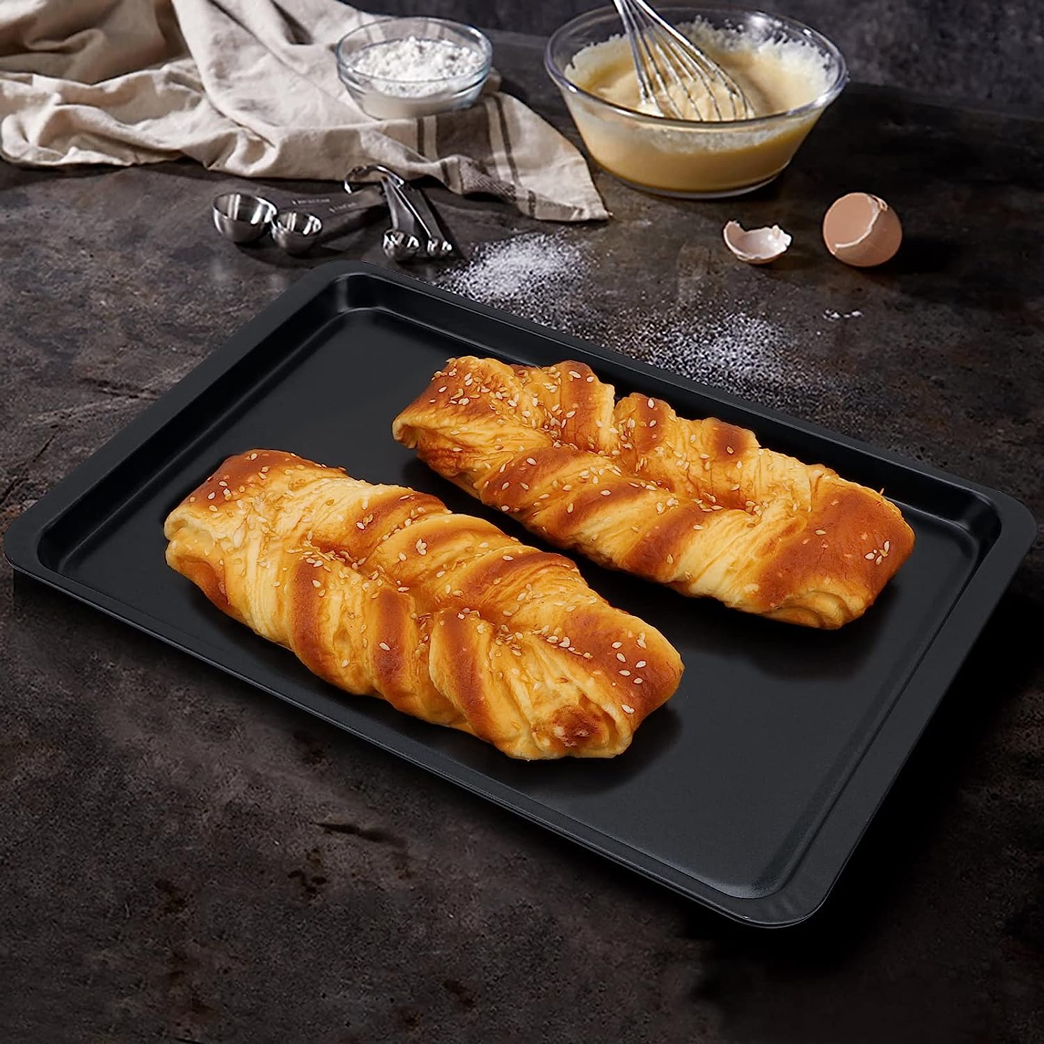 Baking Sheet 2 Pack, 10x14.6 Inch Cookie Sheet Nonstick Carbon Steel Baking Sheet for Oven Pans Baking Tray Cooking Sheets Black