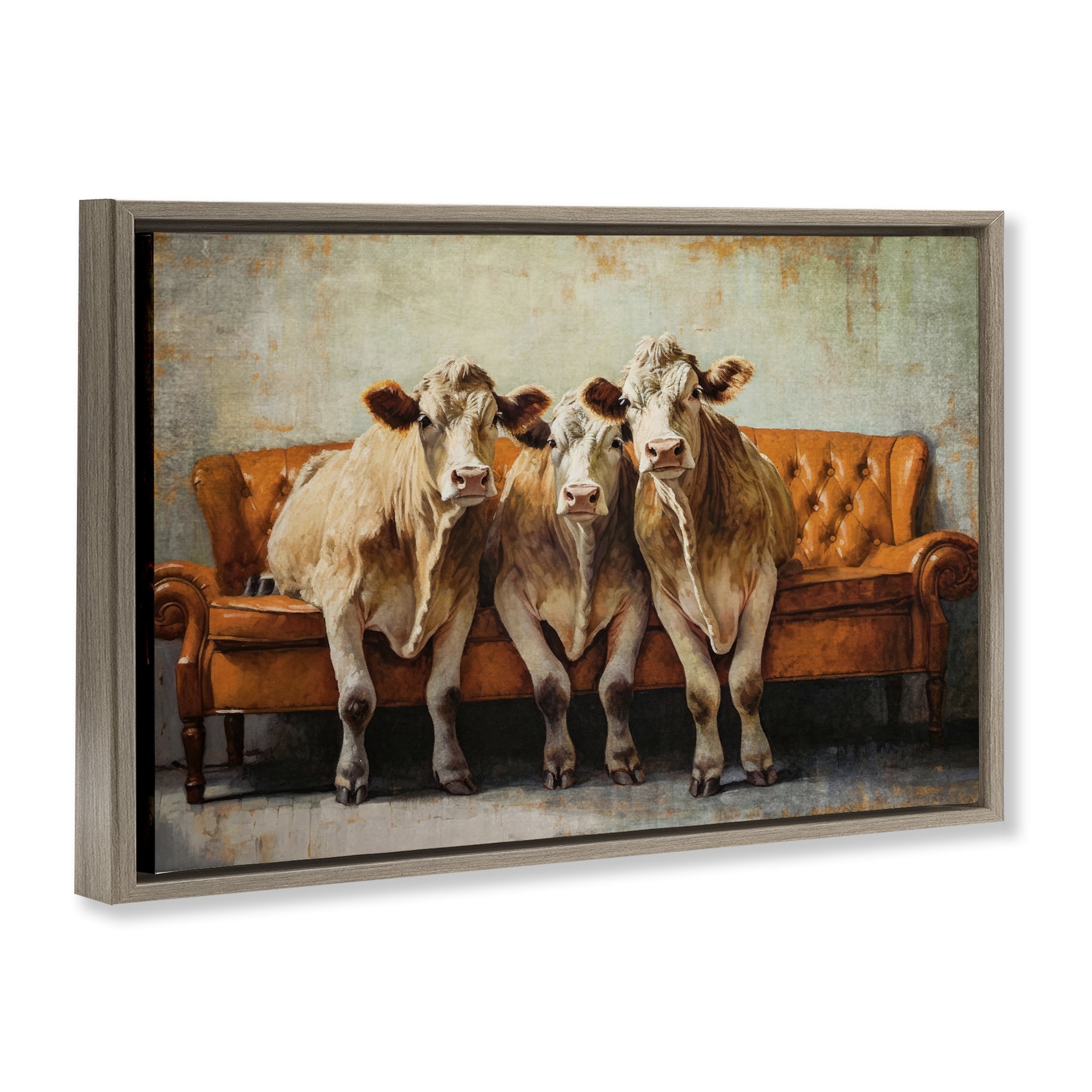 Stupell Industries Cows Just Chillin' Brown Framed Floater Canvas Wall Art, design by Tina LeCour