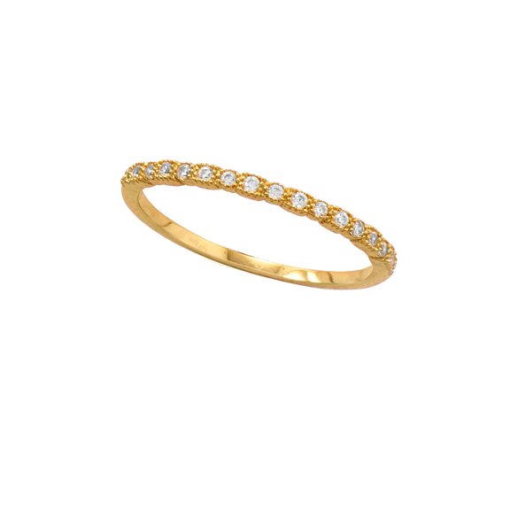 Yellow Gold-plated Sterling Silver Stackable Band Ring with Cubic Zirconia