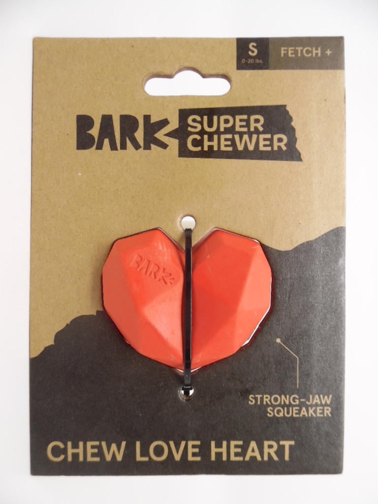 BARK Super Chewer Chew Love Heart Squeaker Small (0-20lbs) Fetch Toy - Red